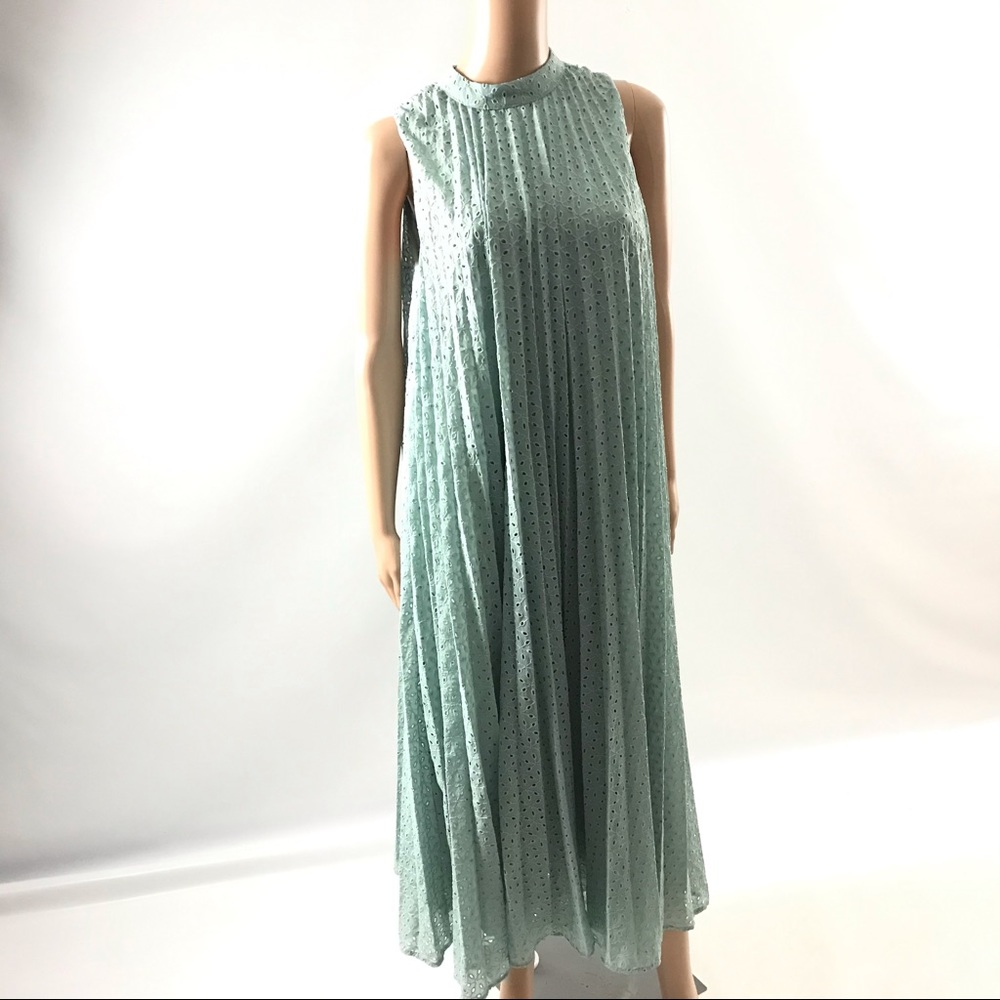 ASOS High Neck Pleated Broderie Midi Dress 6 Tall
